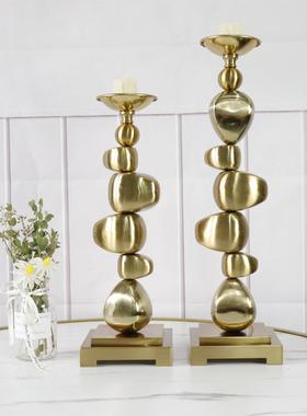 客厅家居摆件木鱼烛台铁艺摆件电堆镀拉丝锈潮软1装防修饰品摆防