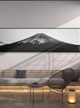 网红富装士画山客厅壁沙墙发背景面细室窄长条饰画脉风景卧床头挂