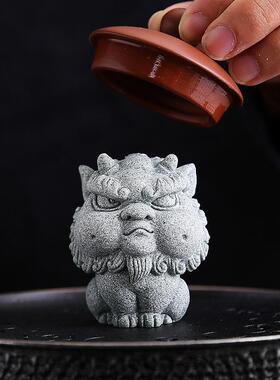 青砂石可爱悠闲小猫动物摆件创意家居茶室茶盘桌面茶宠博古架装饰
