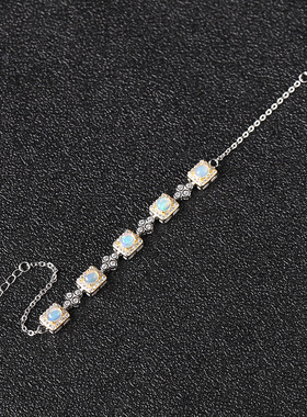 收藏级火彩欧泊石银手链女生款手镯轻奢众精致高级感闺蜜生日礼物