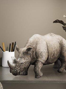 濒危白犀牛树脂工艺品办公桌客厅摆件教学道具模型动物园装饰品