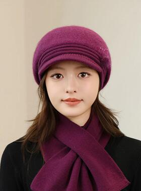 加绒厚保暖帽冬天帽子女中老年人妈妈老太太针织棉帽奶奶兔毛线帽