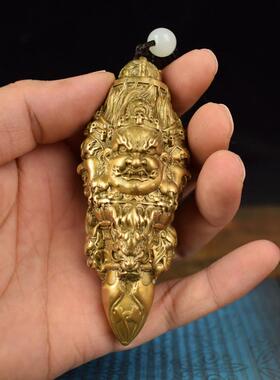 黄铜实心大黑愤怒状玛哈嘎拉密宗金刚杵手把件工艺礼品摆饰饰品随