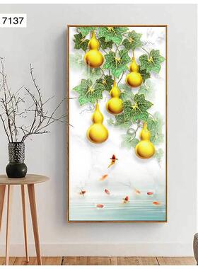 五福临门入户玄关装饰画黄金葫芦走廊过道壁画晶瓷挂画水晶画