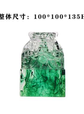 禅意新中式透明树脂蓝色绿色印章摆件玉玺客厅茶几玻璃书房书桌家
