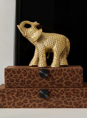 英式覆古风格客厅咖啡桌桌面马毛装饰盒首饰盒饰品样板间软装配套