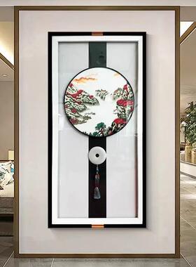 新中式玄关装饰画刺绣实物画高档大气山水画苏绣客厅走廊过道挂画