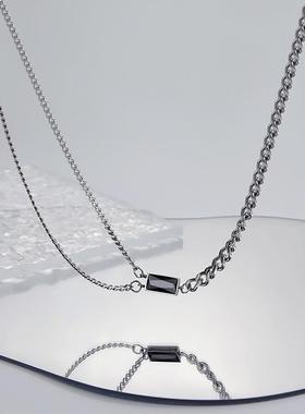 ins拼接方块几何男双毛衣链网何方网红钛钢项链链条镶钻双层