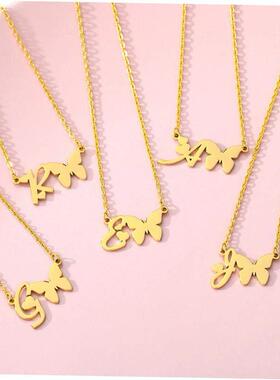 字母数字珠宝项炼字母女人炼蝴蝶