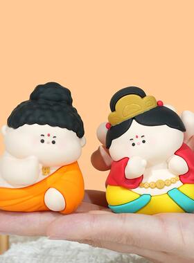 结缘小菩萨摆件可爱佛系小摆件卡通寺庙文创礼物树脂摆件防摔玩具