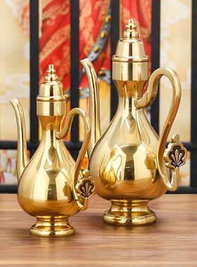 纯铜酒过光身素面水壶招财莲花壶供奉铜酒壶家居佛堂摆件供酒杯壶