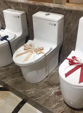 马桶盖装饰蝴蝶花 红色卫生间布艺绑带拉花 可定制简约现代摆件