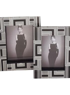 家居极简约黑白条纹相框样板房书房摆件经典元素符号软装饰品