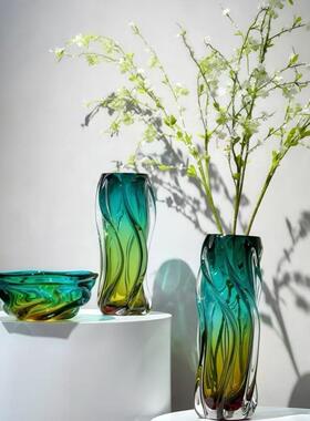 琉璃花瓶轻奢厚重玻璃水晶客厅插花玻璃艺术干花器餐桌装饰摆件