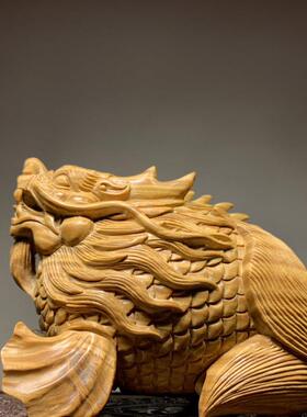 紫木雕鱼摆件手龙把件家居客饰厅装品木文玩工艺品檀送礼
