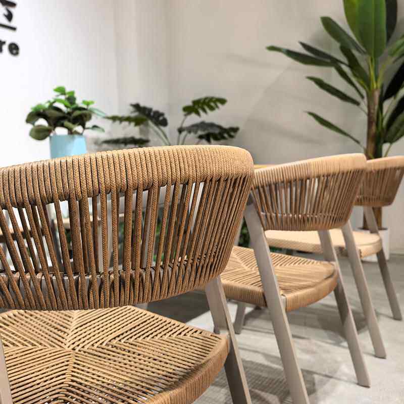 网红腾编桌椅现代桌椅阳台家用茶台金属茶桌露天单人背椅客厅家具 - 图0