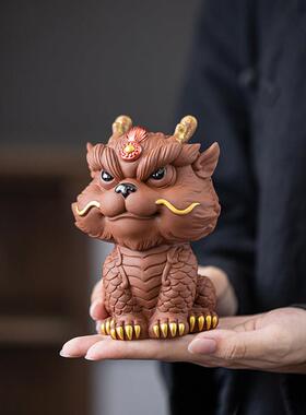 紫砂招财貔貅摆件一对家用客厅博古架办公室茶桌面茶宠装饰工艺礼