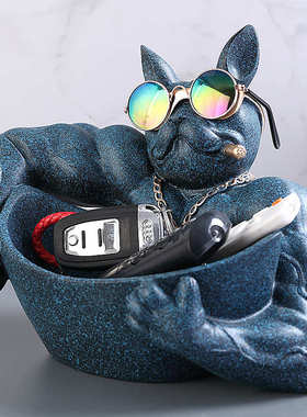 门口玄关钥匙收纳盒劫财狗斗牛犬麒麟肌肉开业礼品前台招财摆件