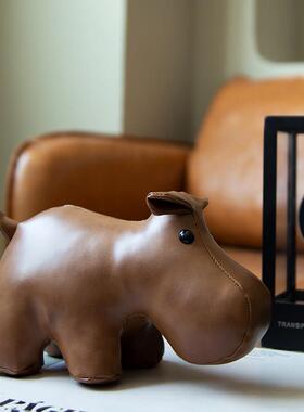 手工pu皮质河马皮革公仔玩偶书档门挡软装工艺礼品摆饰皮具动物艺