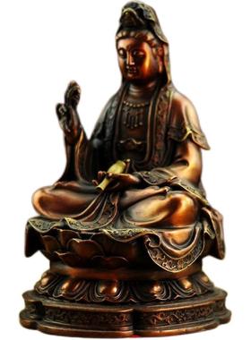 正品具家用室内摆件紫铜色台湾祥狮纯水铜佛像佛观世音菩萨滴音观