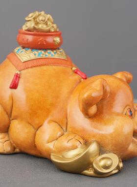 聚宝小猪彩铜摆件黄铜工艺品店铺开业桌面装饰品家居客厅全铜摆饰