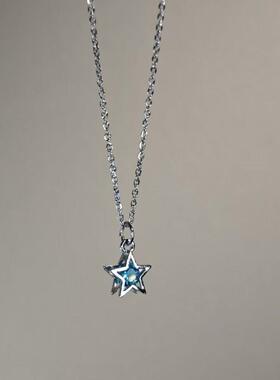 Vintaoge古著SkyBlueDiamnd蓝色星项星锆石炼小ins甜美锁骨众炼