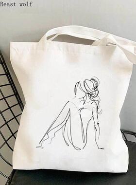 Shopper Woman face one line art Printed Tote Bag women shopp