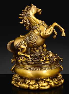 黄铜马摆件十二生肖马马到成功聚宝盆马奔马骏马金钱马店铺工艺品