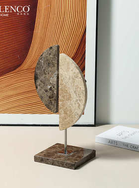 大理石玄关书柜中式高级感桌面家居饰品新月双样板房弧摆件映寂侘