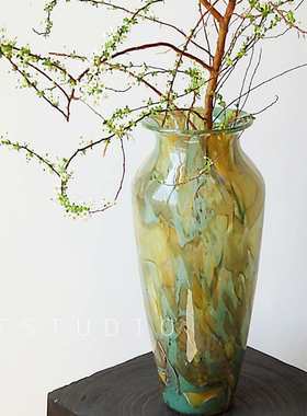 复古岩石肌理琉璃花瓶艺术高级轻奢水培百合插花客厅民宿家居摆件