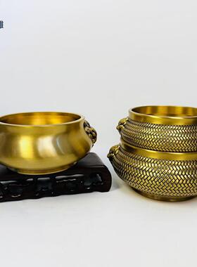 纯铜狮头双耳家用室内供佛炉烧香炉插香供奉炉黄铜熏香炉线香炉