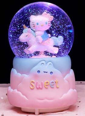 幻卡通独角兽木梦马球生水晶音乐盒少女SJQ心小夜灯儿童女孩日礼