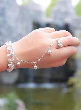 古风手镯女中国风手炼戒指一体汉服开口镯子蝴蝶流苏铃铛宫廷超仙