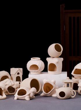 鱼缸摆件陶罐躲避洞迷你鹦鹉繁殖屋陶瓷蘑菇小屋套装装饰造景虾窝