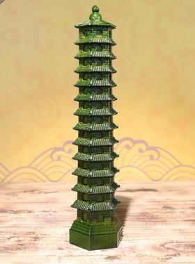 文昌塔绿檀木实木雕刻7层9层13层摆件七层九层十三层木制书桌装饰