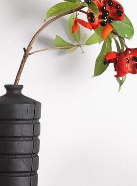 中式侘寂风碳化木花器日式简约酒店样板间客厅玄关电视柜桌面摆件