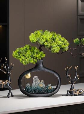 新中式迎客松摆件玄关博古架电视柜酒柜茶室书柜装饰品乔迁礼物