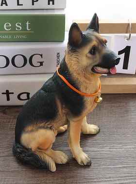 仿真黑背摆件狼狗德牧警犬模型客厅玄关柜桌面生肖动物装饰工艺品