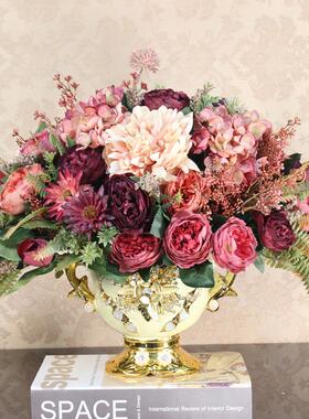 轻奢彷真花艺摆件套装复古假花装饰花绢花摆设客厅餐桌插花卉家饰