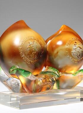 班德拉斯送给80大寿老人生日礼物福寿桃琉璃祝贺寿摆件送礼佳品