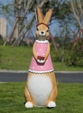 户外花园装饰庭院创意彷真可爱小兔子摆件树脂工艺品园林景观雕塑