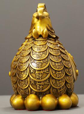 金钱母鸡摆件铜旺财金蛋鸡生肖鸡三合摆件去桃花客厅玄关装饰品