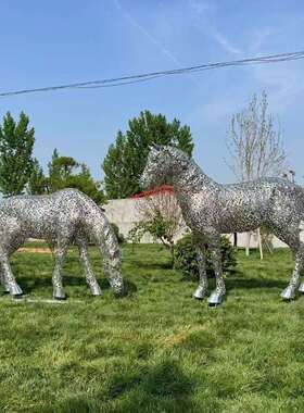 户外景观装饰落地摆件城市编织雕塑现货不锈钢动物雕塑铁艺镂空马