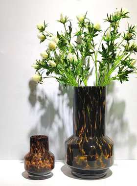 现代创意豹纹玻璃花瓶家居桌面插花摆件样板房桌面软装设计摆件