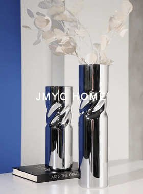 轻奢创意电镀玻璃插花花瓶花器摆件客厅茶几玄关样板间家居装饰品