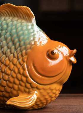 摆设潮动物装饰新鱼博古架乔迁家居摆件桌面中式国客厅电视柜陶瓷