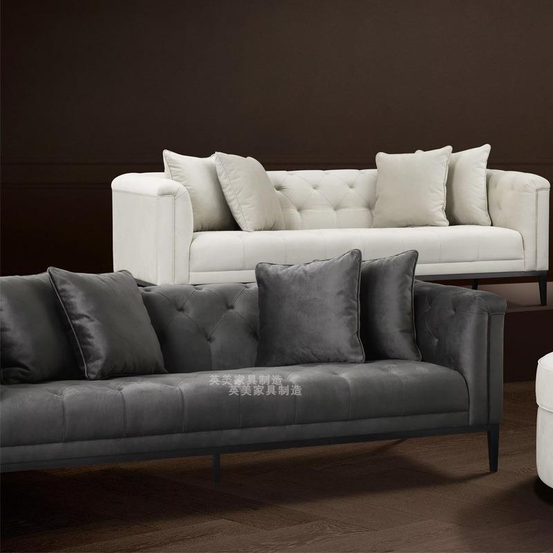 北欧实木客厅小户型三人布艺沙发港式轻奢简约单双三拉扣沙发组合 - 图1