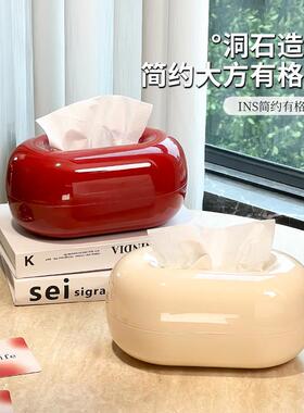 洞石纸巾盒客厅茶几轻奢感桌面装饰摆件抽纸盒餐巾纸盒