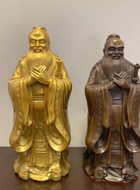 纯铜圣人孔子笔筒孔子站像办公室桌面客厅居家装饰电视柜工艺摆饰