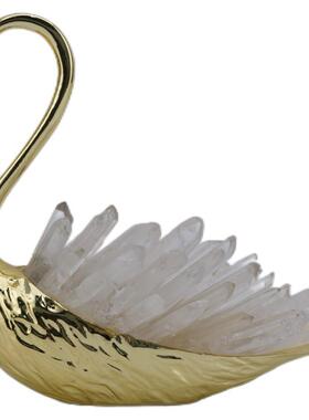 现代简约创意金属水晶天鹅摆件样板房家居桌面书架软装饰品工艺品